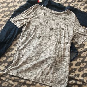 LOFT Heather Gray Bead Detailed T-Shirt